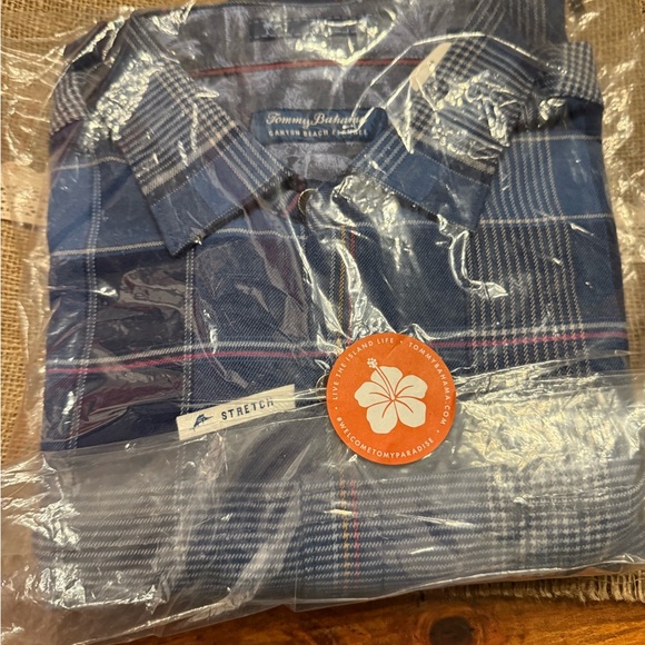 Tommy Bahama Blue Plaid Men's Shirt - Picture 2 of 6